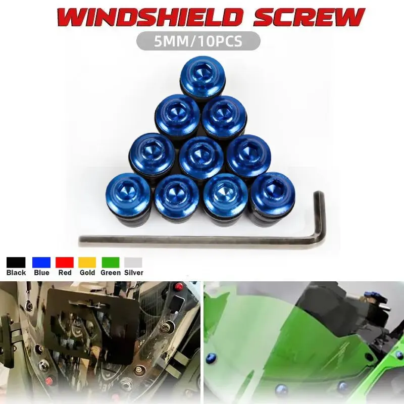 For GSXR 600 750 1000 GSF1250 DL1000 GSF650 GSX250R 5mm 10PCS Motorcycle Windscreen Windshield Bolts Screws Nut Fastener