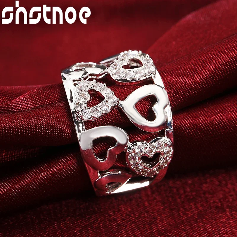 

SHSTONE 925 Sterling Silver Ring AAA Zircon Hollow Heart Rings For Women Party Wedding Fashion Classic Jewelry High Quality Gift