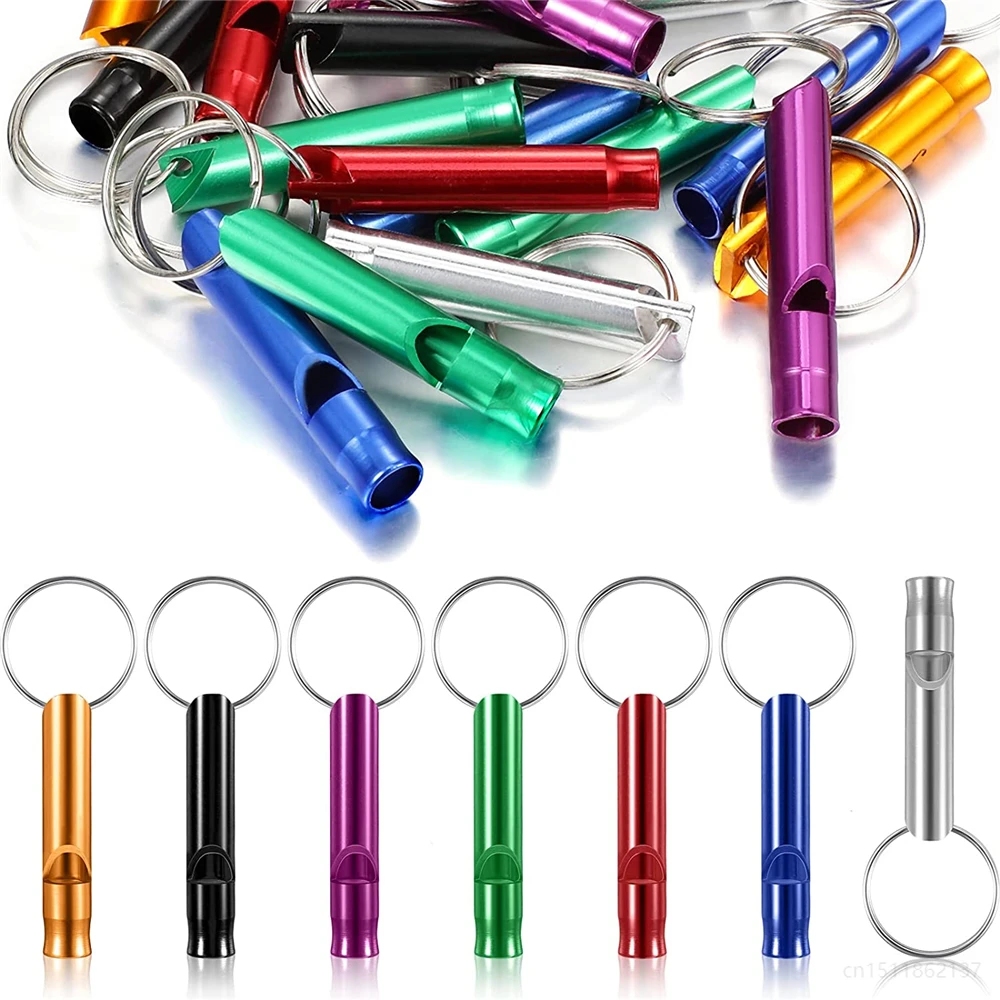 6PCS/Bag Aluminum Emergency Whistle Keychain Safety Survival Tool Sturdy Light Whistle Keyring Loud Sound Hiking Camping Signal