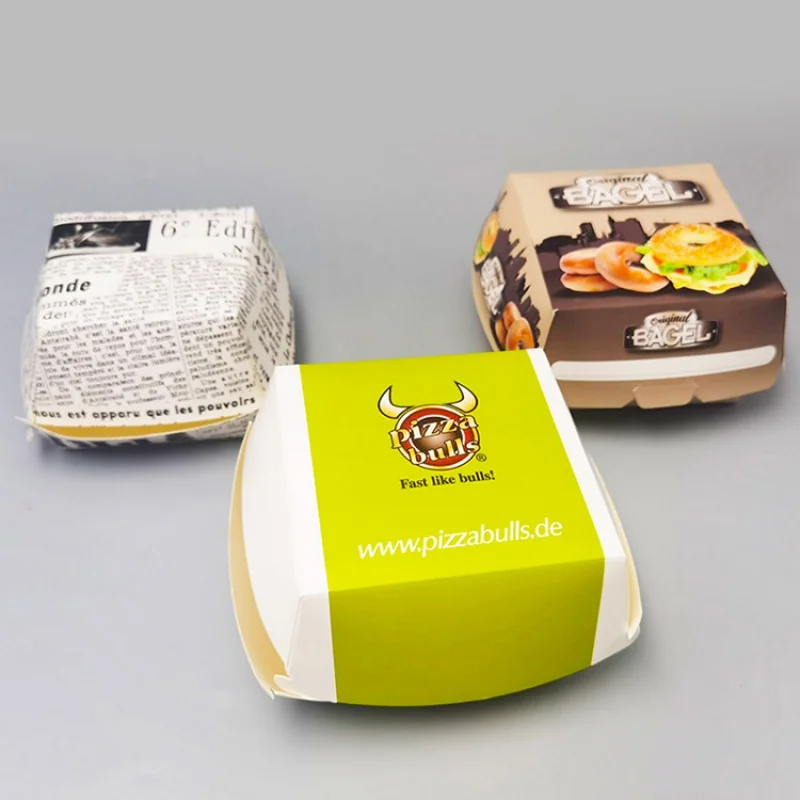 Caja de cartón desechable de grado alimenticio, embalaje de hamburguesa, papel personalizado, producto kingwin