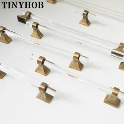 Tinyhob Modern Minimalist Acrylic Brass Long Handle Furniture Hardware Cabinets Transparent Drawers Bronze T-Bar Handles