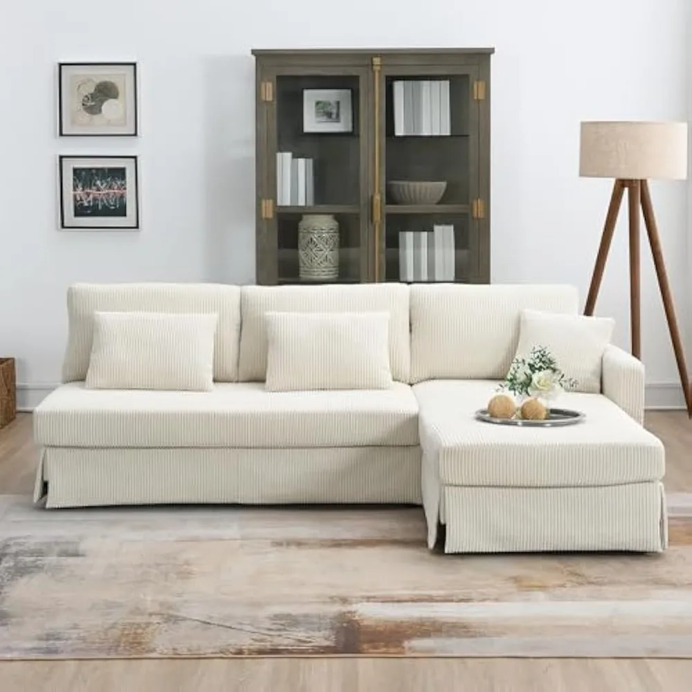 

Modern L-Shaped Corduroy Sofa with Reversible Chaise,4-seat Upholstered Sectional Indoor Furniture,Convertible Sleeper