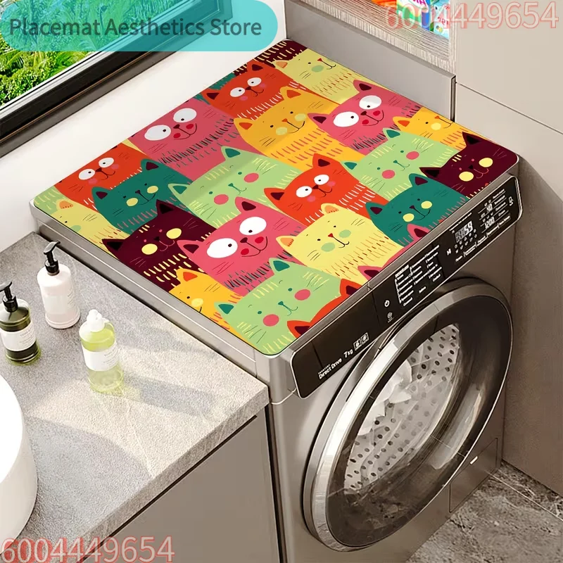 Cartoon Cat Print Washing Machine Top Protective Pad Countertop Pad Refrigerator Pad, Suitable for Modern and Kitchen Carpets