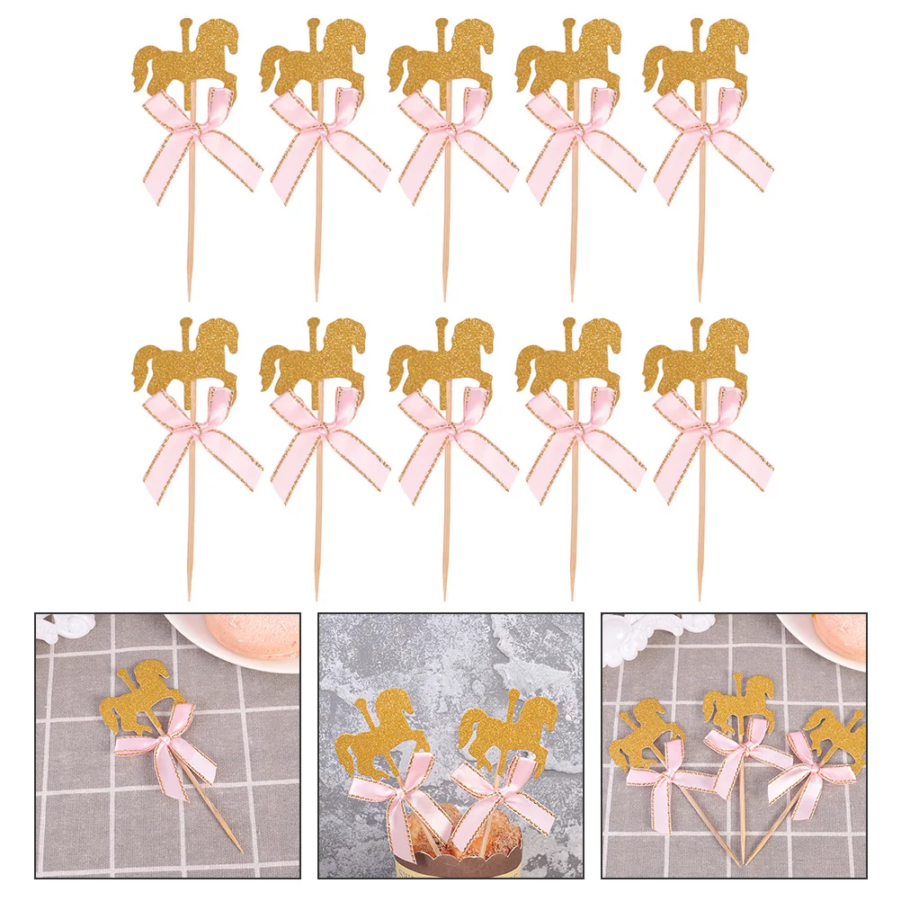 

40pcs Creative Carousel Horse Cake Toppers Unique Wedding Party Decorations Cupcake Dessert Inserts Baking Topper For Baby