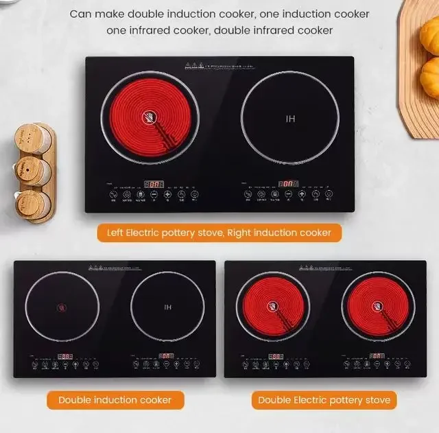 110 فولت/220 فولت التجارية 2 لوحات ساخنة موقد كهربائي التعريفي المواقد مزدوجة التعريفي كوكتوب شاشة تعمل باللمس موقد غاز #2