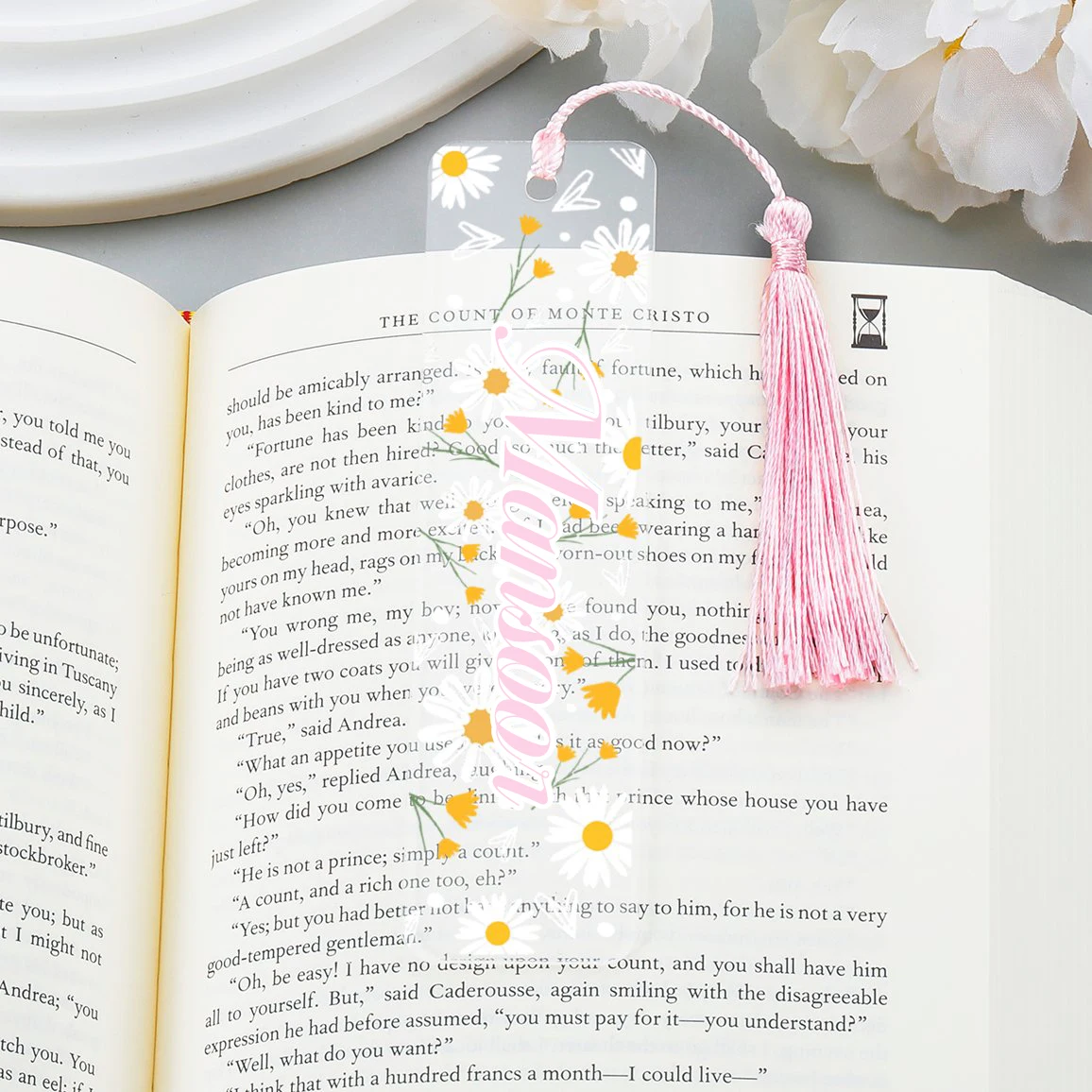 

Personalized Custom Name Bookmark for Friend Flower Book Mark Birthday Gift for Women Men Bookmarks with 15 Colors Tassel