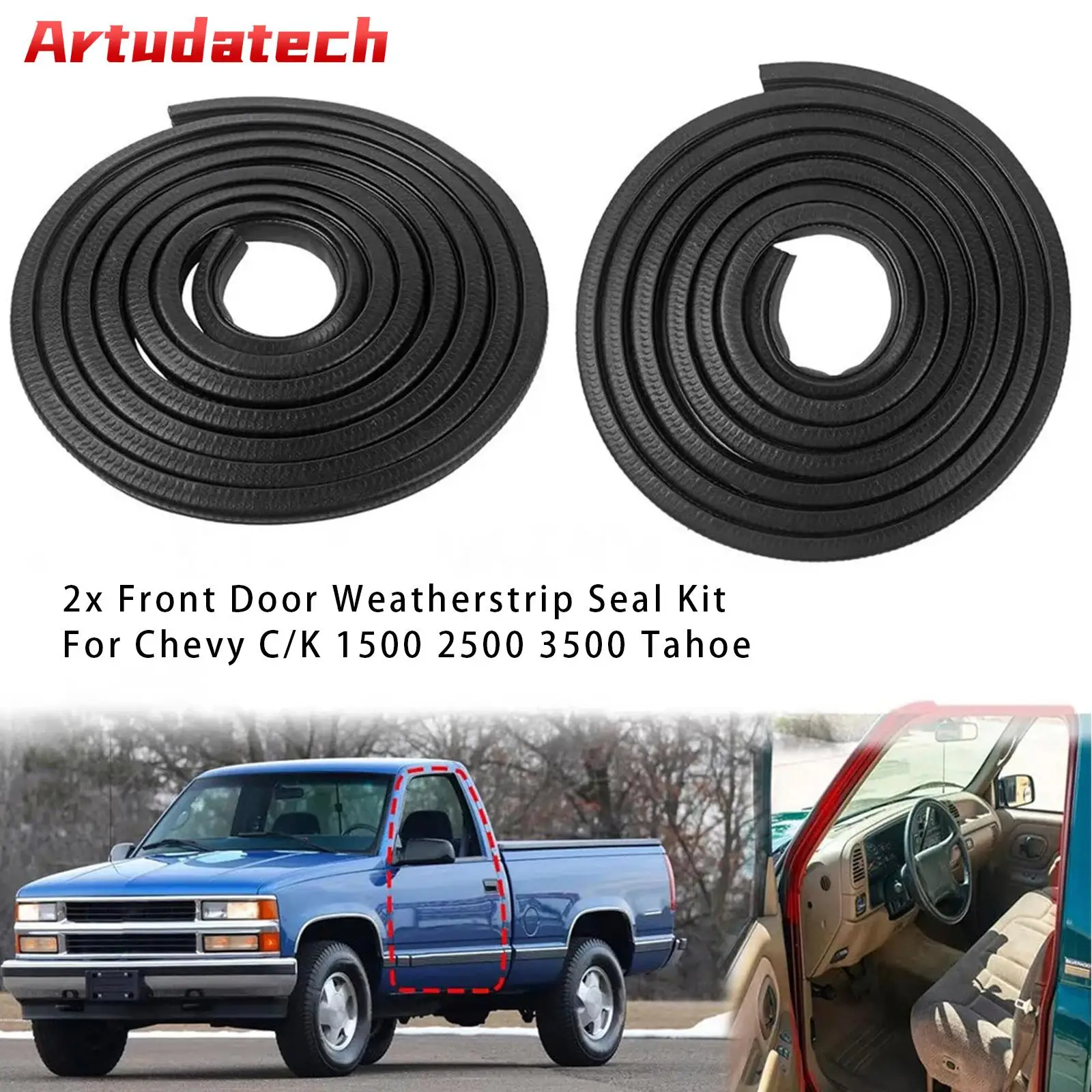 

Artudatech 2x Front Door Weatherstrip Seal Kit For Chevy C/K 1500 2500 3500 Tahoe Car Accessories