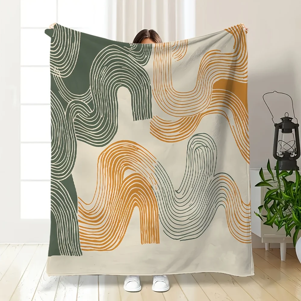 Chunky Flannel Throw Blanket Abstract Wavy Pattern Geometric Boho Decor Cozy Throw for Sofa Bed Winter Home Gift