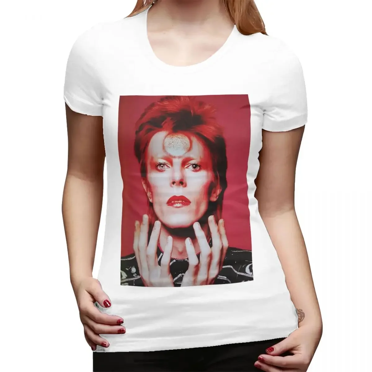 Camiseta Davids Bowied para mujer, camisetas de estilo urbano con cuello redondo, camisetas cortas para mujer, ropa de verano, Tops