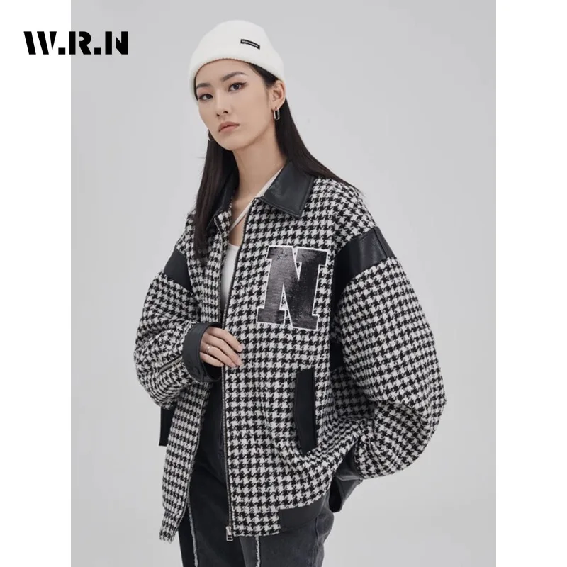 

2022 Spring Autumn New letter embroidery Jacket For Women Loose Loose Thousand Bird Check Baseball Coat Long Sleeve Outerwear