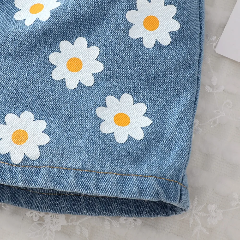 0-3 Years Toddler Girl Fashion Daisy Denim Shorts Elastic Waistband Shorts for Baby Girl Summer Fashion Clothing Wear Versatile