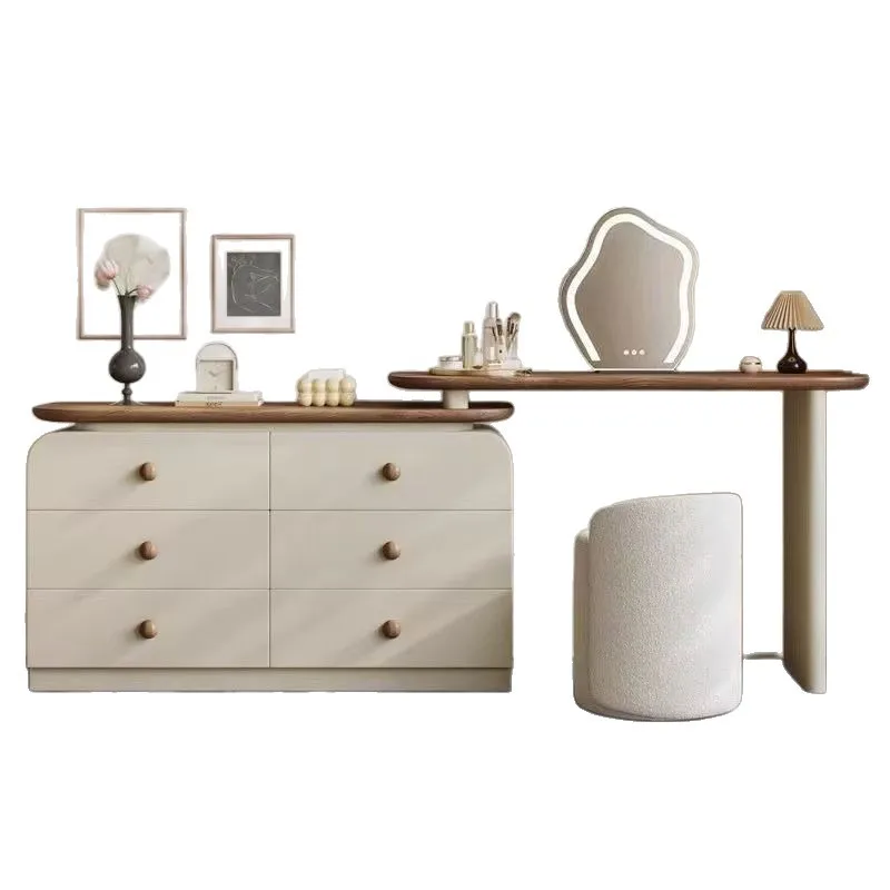 

wood makeup table, bedroom acrylic dresser, chest and cabinet integrated, modern simple makeup table, cream style