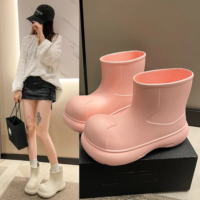 Fashion Out Work Comfortable Thick-Soled EVA Water-Proof Rain Simple & Versatile Mid Calf Lightweight Cute Booties