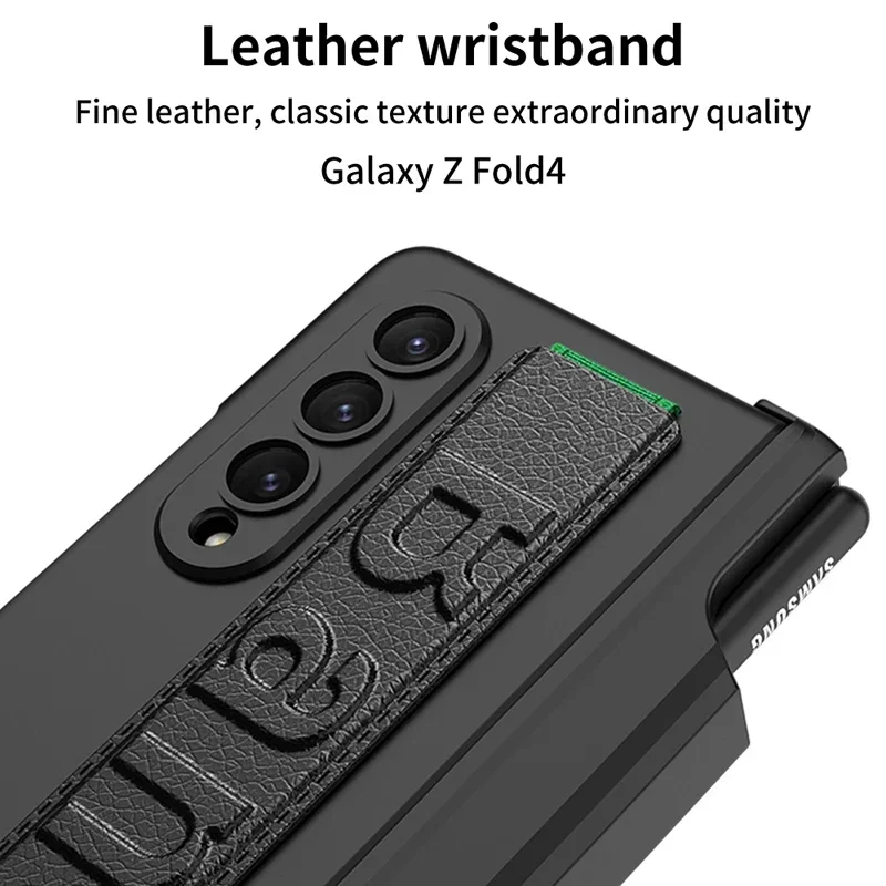 For Samsung Galaxy Z Fold 4 Case GKK Magnetic Hinged Leather Wristband Kickstand Cover With Front Glass + Pen Holder For Z Fold4