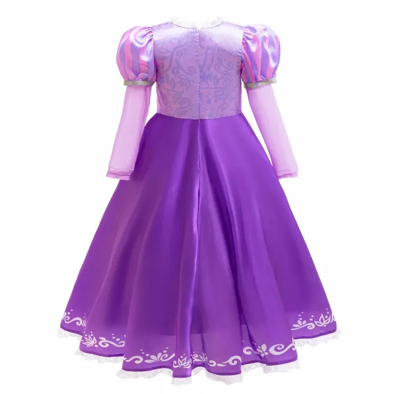 Dziewczęca Sukienka Księżniczki Tapunzel z Krainy Czarów, Kostium Cosplay, Fioletowa Sukienka Księżniczki na Co Dzień z Długim Rękawem dla Dzieci