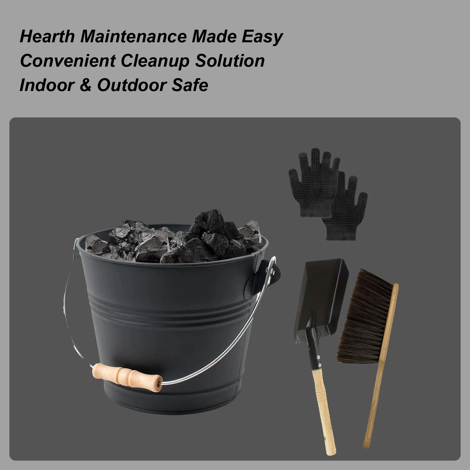 Cubo para chimenea para cenizas, cubo para cenizas portátil de Metal resistente con pala, escoba de mano para chimenea, hogar al aire libre