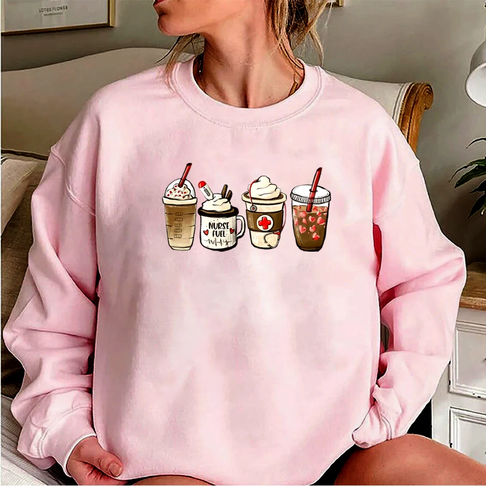 Camisola de café de combustível enfermeira café gelado gráfico pulôver registrado enfermeira amante do café moletom com capuz engraçado enfermeira crewneck camisolas