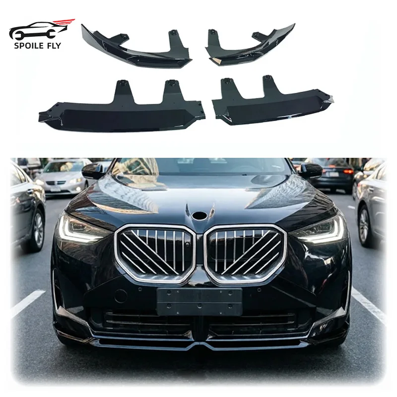 

For Bmw X3 G45 M Sport 2024+MP Style High Quality ABS 4/Pcs Car Front Bmuper Lip Spoiler Glossy Black Carbon Fiber Look Body Kit