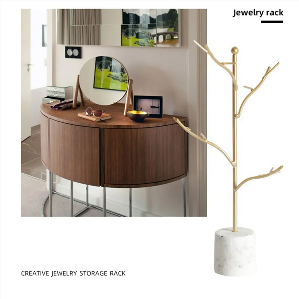 Lively- 2X Jewelry Display Storage Rack Earrings Necklace Bracelet Ring Holder Shelf Jewelry Organizer Stand Holder Round Bottom