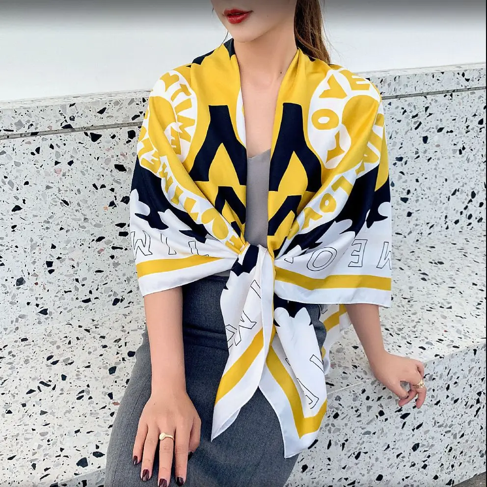 Luxury Twill Silk Scarf Multicolor Horse Square New Design Print Kerchief Woman Neck Shawl Wraps Echarpe Female Bow Ties