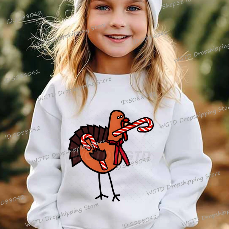 

Fun Turkey & Candy Print Children's Clothing Fashion Cartoon Turkey Trend Pullover Girls Boys Happy Thanksgiving Sweatshirts