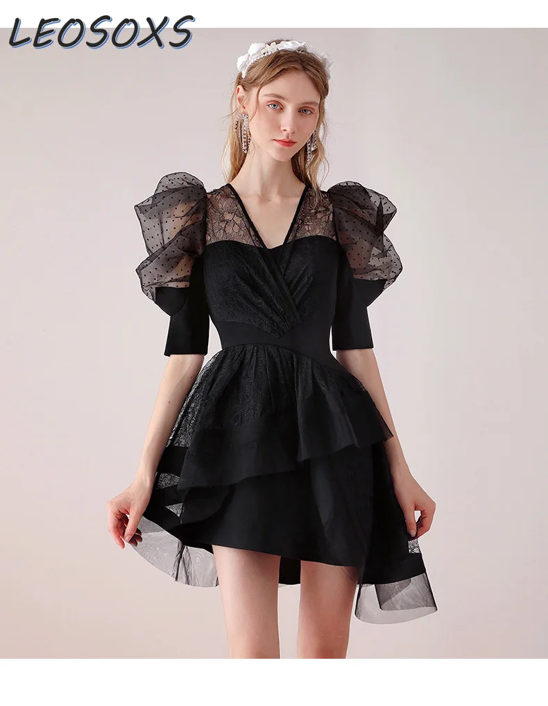 

Retro Socialite Black Dress Women's Clothing Spring and Autumn Irregular Sexy Mesh Elegant Annual Meeting Dress Summer Dress