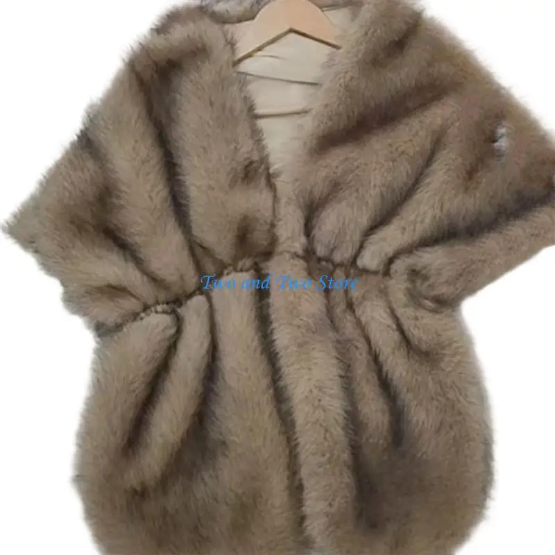 

HX6F Cold Weather Bridal Stole Premium Artificial Furs Shawl For Winter Weddings Breathable Polyester Fabric Travel Friendly
