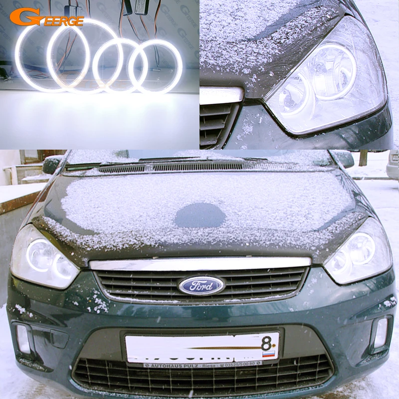 For Ford Focus C-Max C Max 2003 2004 2005 2006 2007 2008 2009 2010 Day Light DRL Ultra Bright COB Led Angel Eyes Kit Halo Rings