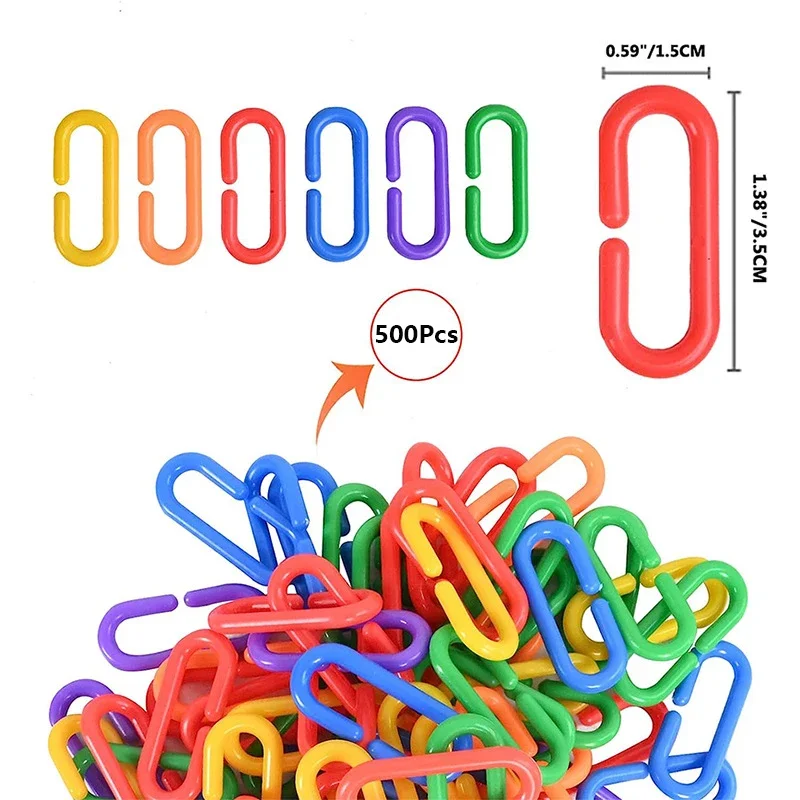 링크 C-클립 후크 체인 C-링크 어린이 유치원 미세 모터 기술 훈련 학습 장난감, 작은 애완 동물 쥐 앵무새 장난감, 500 개