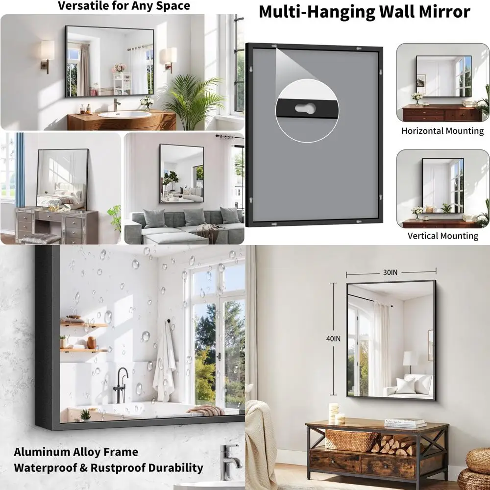 Miroir en verre trempé 30x40 incassable avec cadre en aluminium mat pour salle de bain