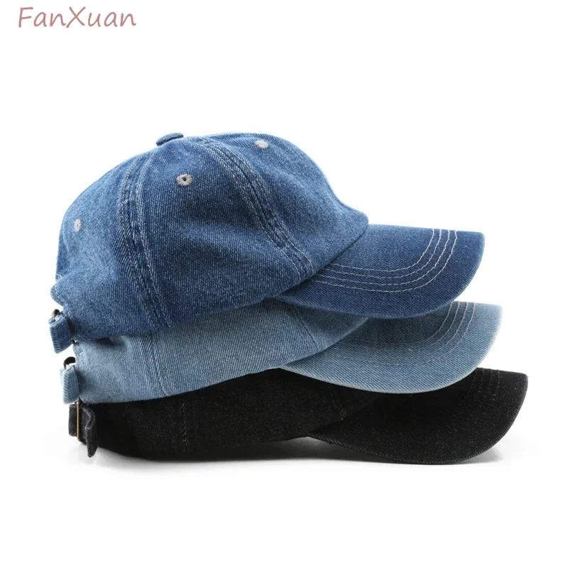 

denim baseball cap unisex style classic vintage solid color jeans blue cotton soft top good quality