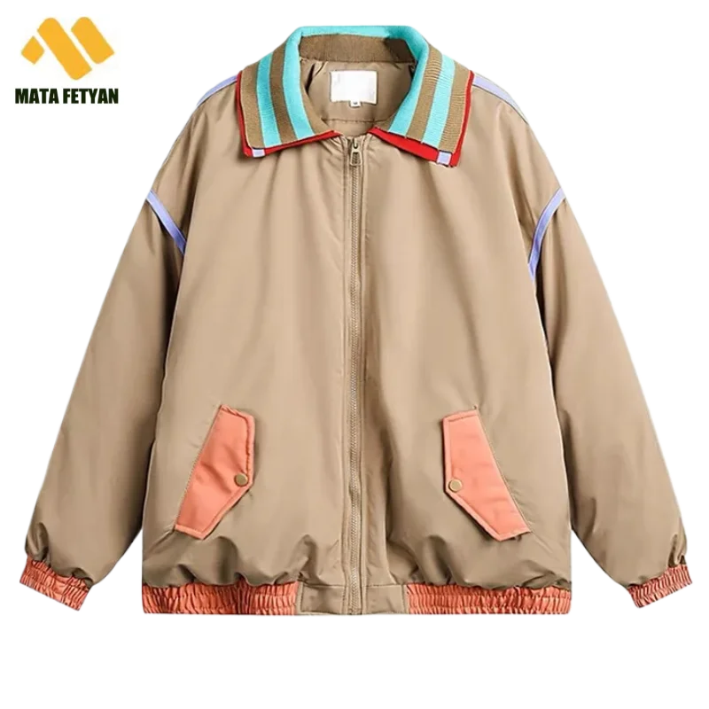 

2025 new Spring Autumn Varsity Bomber Jacket Men Vintage Japanese Patchwork Baseball Coat Loose Casual Color Block LapelsJacket