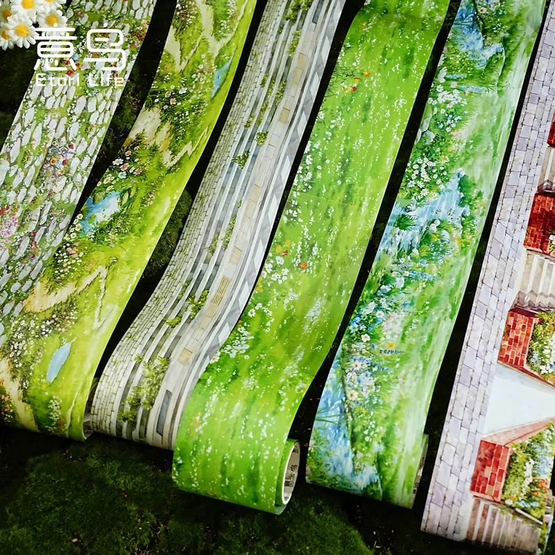 Stroll Green Lawn Series White Ink Washi Tape Stone Road Landscape Tape for DIY Scrapbook Journal Decoration