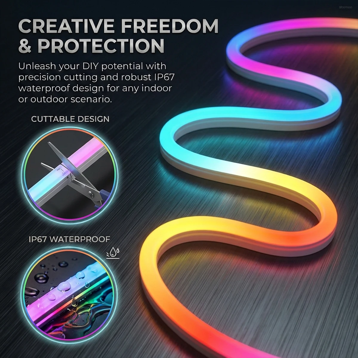 Fita de LED Neon USB à Prova d'Água RGB com Controle Remoto WiFi, Fita de Luz LED Flexível para Jogos, Luzes Decorativas Neon 5V