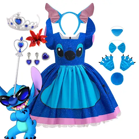 Inspired from Disney Movie Lilo&Stitch Cosplay Dress Fancy Birthday Party Frock Girl Purim Experiment 626 Monstes Purim Costume