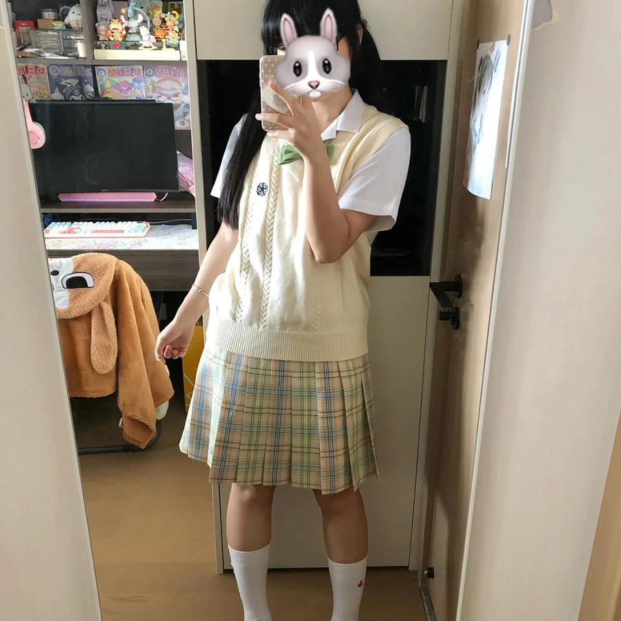 الأصلي اليابانية Sle المدرسة orm الحليب الكرز سترة سترة المرأة طبقات محبوك سترة دافئة V-Ne طويلة Sve سترة