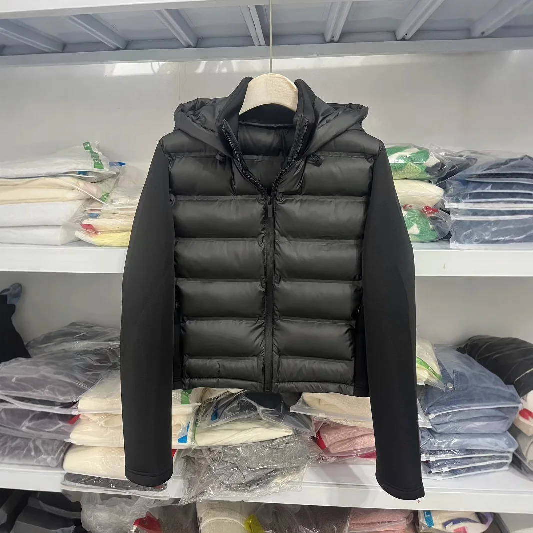 

Woman's Neoprene Effect Jacket High Collar Long Sleeves Hooded Splice Warm Overcoat Autumn Winter New Female Chic Outerwear