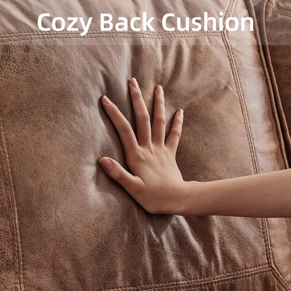 أريكة من الجلد الصناعي لغرفة المعيشة مقاس 79 بوصة، وأريكة حديثة في منتصف القرن بأذرع ملفوفة وحواف رأس الأظافر للمساحات الصغيرة