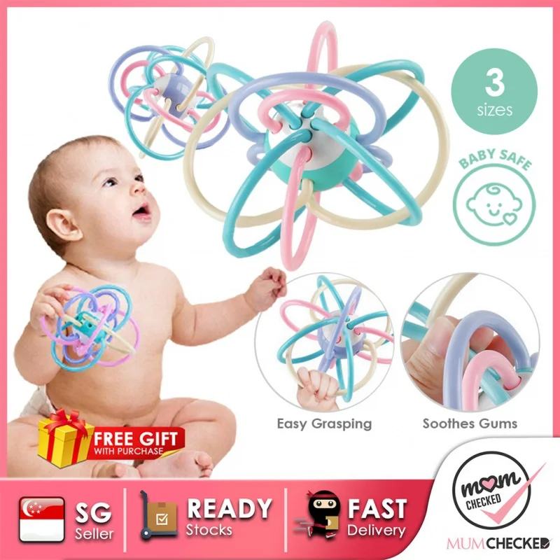 Bola kerincing bayi | Mainan kerincing edukasi | Bola Manhattan | Mainan pengembangan Lucu & warna-warni | Bebas BPA | Mainan tumbuh gigi lembut