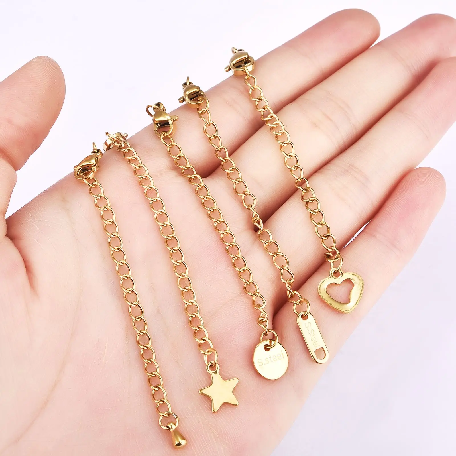 

5 шт., 5 см, сварные удлинительные цепи из нержавеющей стали, золотое ожерелье, браслет, удлинитель хвоста, цепочки для самостоятельного изготовления ювелирных изделий, принадлежности