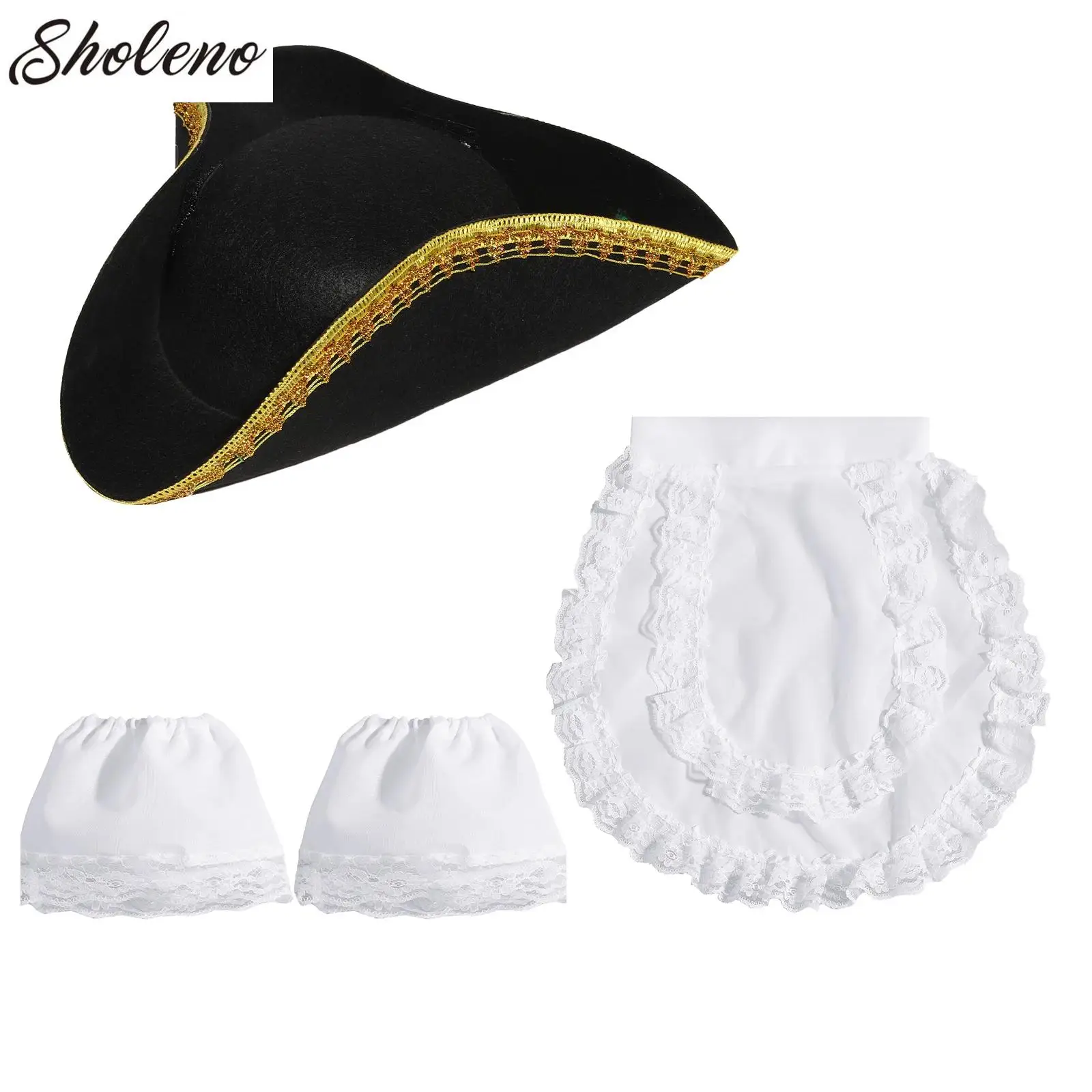 

1 комплект, пиратская шляпа, средневековая винтажная кепка в стиле Ренессанс, нагрудник, нарукавник, комплект, костюм капитана на Хэллоуин, реквизит для вечеринки, нарядное платье