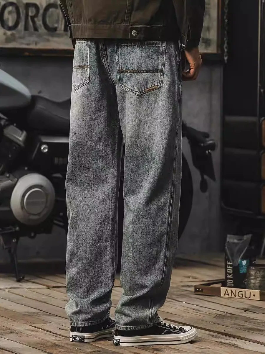 

Мужские джинсы в стиле ретро, американские, весенне-осенние, широкие, свободного кроя, повседневные брюки, молодежный тренд, брендовые