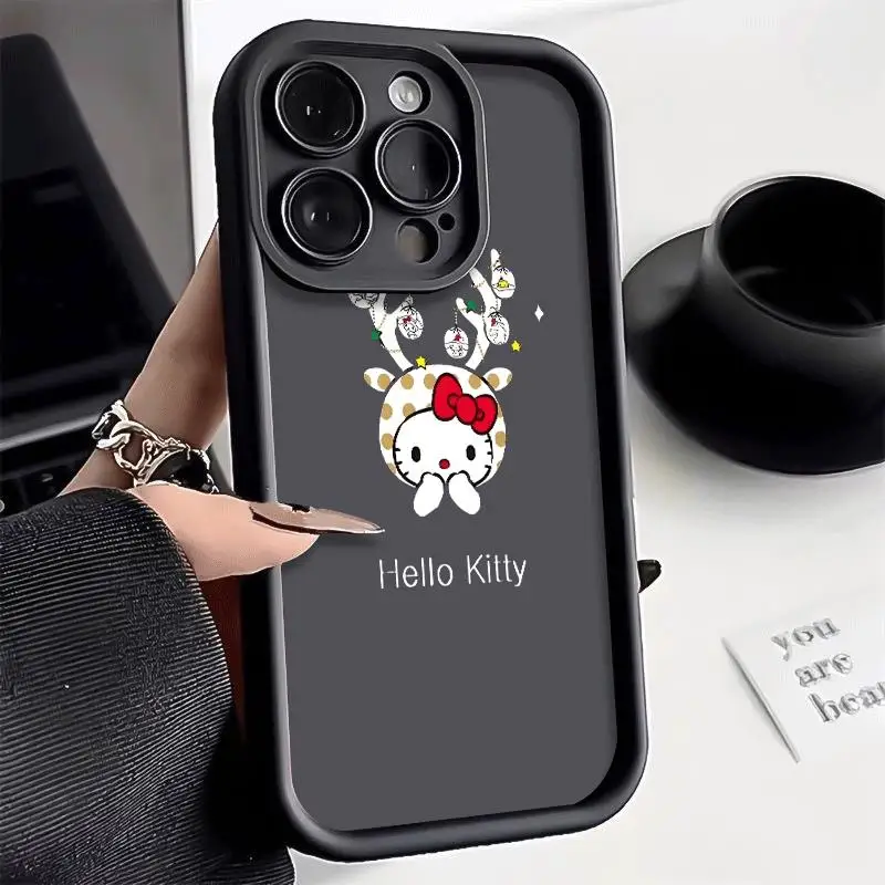 Cute Floral Sanrio Hello Kitty for Apple Iphone 16 15 14 13 12 11 XS XR X Pro Max Plus Anti Fall Measures Wave Soft Green Case