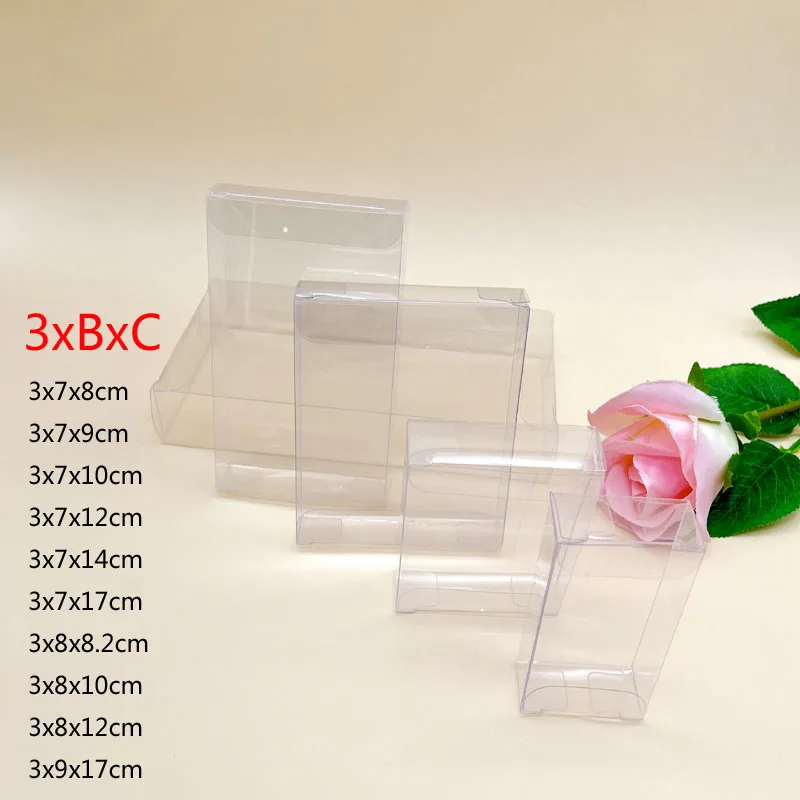 50pcs 3xBxC Clear PVC Transparent Packaging Boxes for Wedding Christmas Candy Jewelry Storage Box Plastic Gift Boxes Open 2 Side