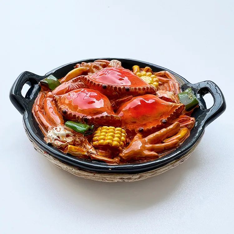 Hand-painted Large Plate Chicken Crab Spare Ribs Casserole 3D Fridge Magnets Souvenirs Refrigerator Magnetic Stickers Gift