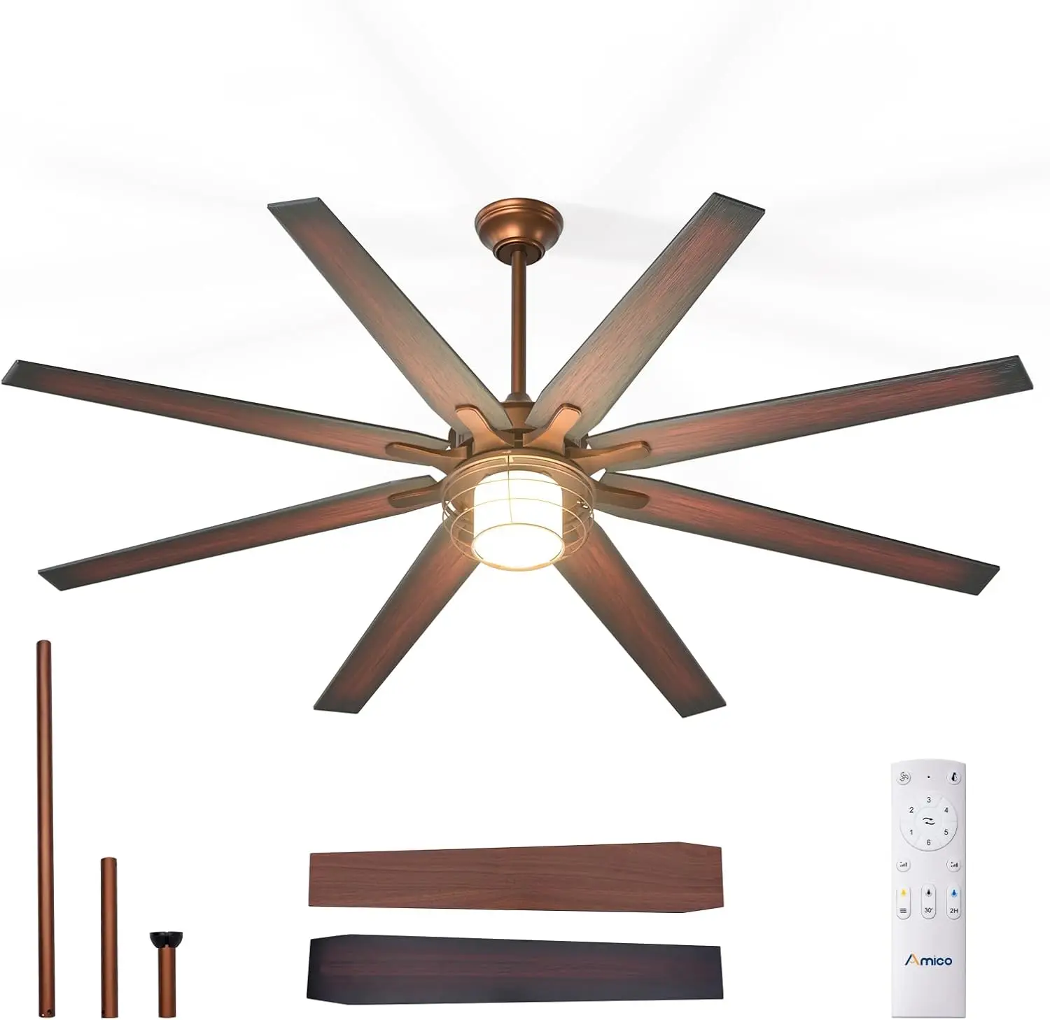 

Ceiling Fans with Lights, 72'' Indoor/Outdoor Brown Ceiling Fan with Remote Control, Reversible DC Motor, 8 Blades, Dimmable