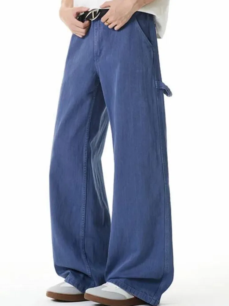 American Style Old Money Men's Washed Denim Casual Cargo Pants Summer New Lightweight Relaxed Loose Wideleg Trousers APOY