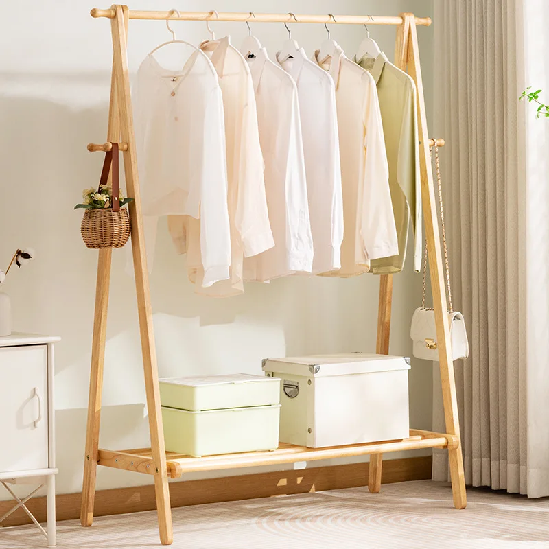 

Solid Wood Coat Rack Hanger Floor Standing Simple Modern Design for Bedroom and Household Hanging Clothes