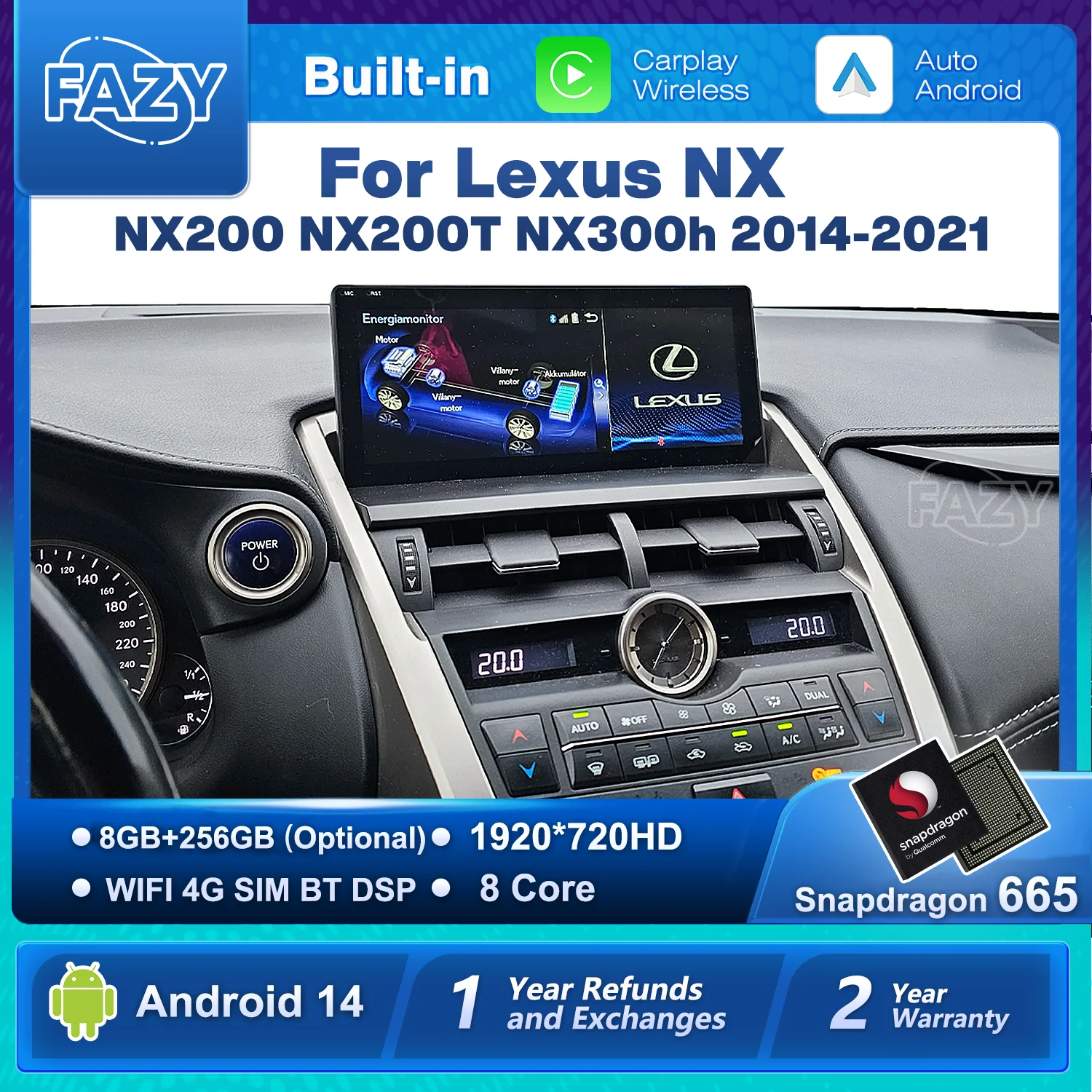 10.25インチ Android 14 CarPlay対応 Lexus NX NX200 NX200T NX300h