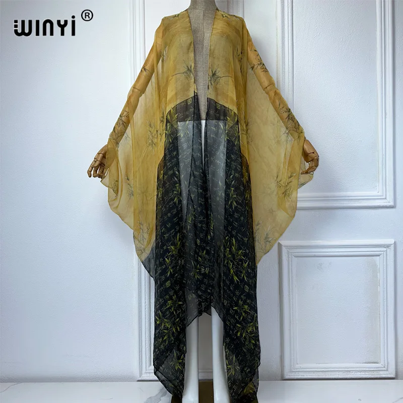 2023 WINYI Europe kimono Women Cardigan stitch kaftan Cocktail sexcy Boho Beach Cover up caftan African Holiday long Sleeve Robe